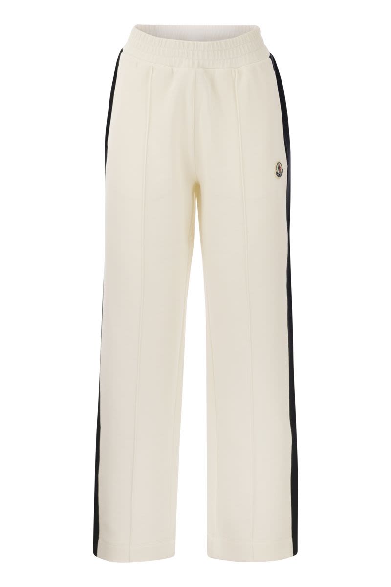 White Sporty Piqué Trousers with Sequin Bands for Women