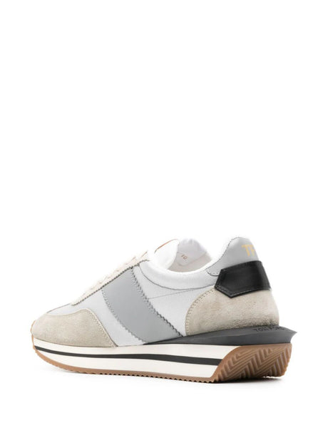 TOM FORD Gray Low-Top Sneakers for Men with Contrasting Suede Inserts and Chunky Sole