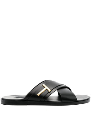 TOM FORD Stylish Black Leather Sandals for Men - Perfect for Any Occasion