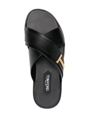 TOM FORD Stylish Black Leather Sandals for Men - Perfect for Any Occasion