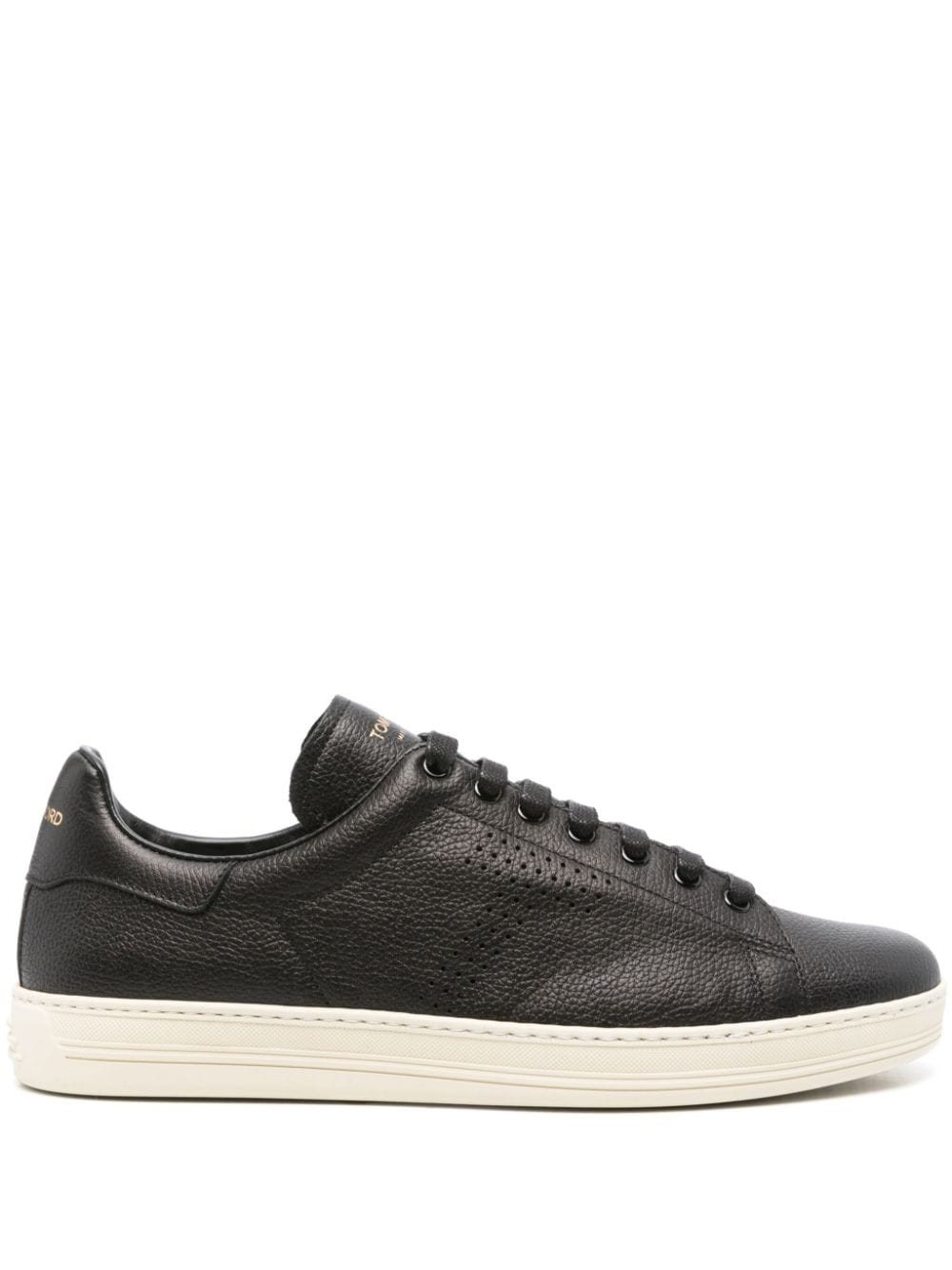 TOM FORD Round-Toe Perforated Black Leather Sneakers for Men