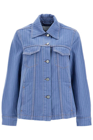 GANNI Striped Organic Denim Overshirt Jacket