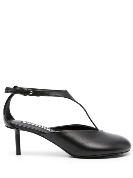 JIL SANDER Leather Round Toe Pumps with Adjustable Strap, 4 cm Heel