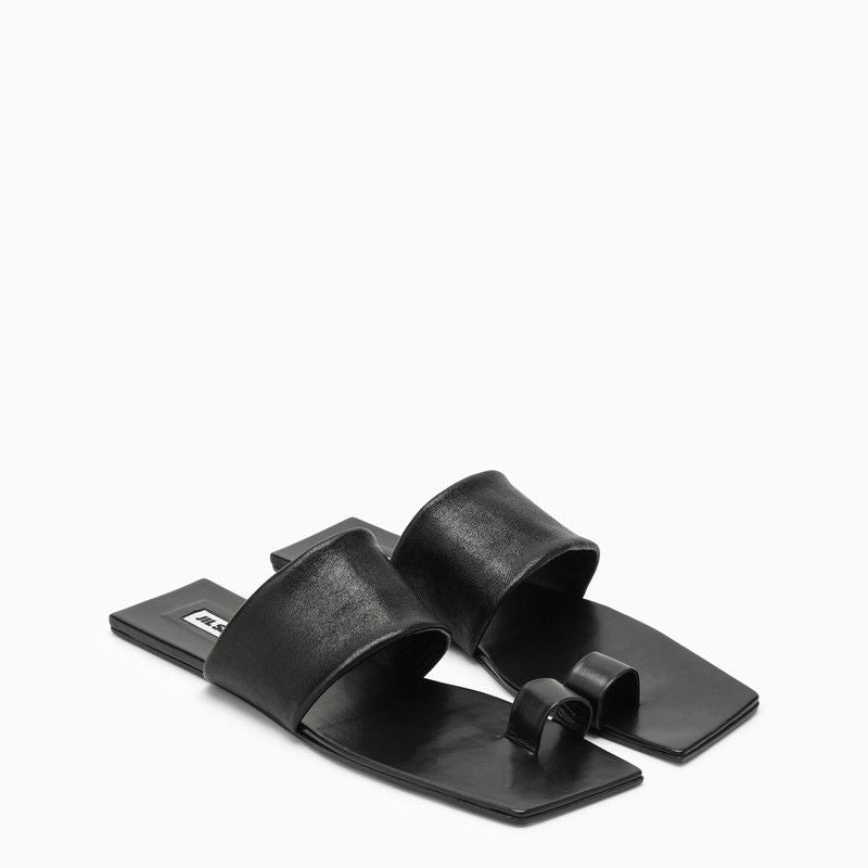 Black Leather Low Sandals for Women by Jil Sander - SS24 Collection