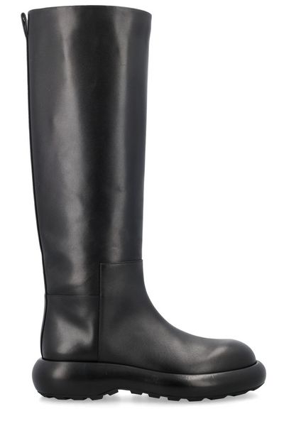 JIL SANDER Timeless Louche Sophistication: Full Grain Leather Knee High Boots