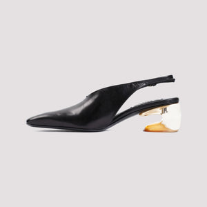 حذاء زمب نسائي أسود من الجلد - كعب 5 سم