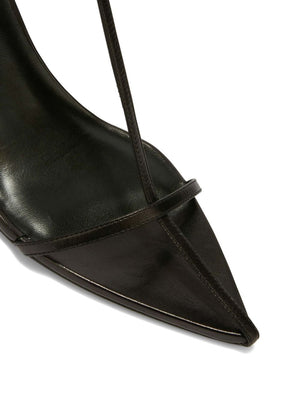 JIL SANDER Black Leather Sandals with Weaved Straps for Women