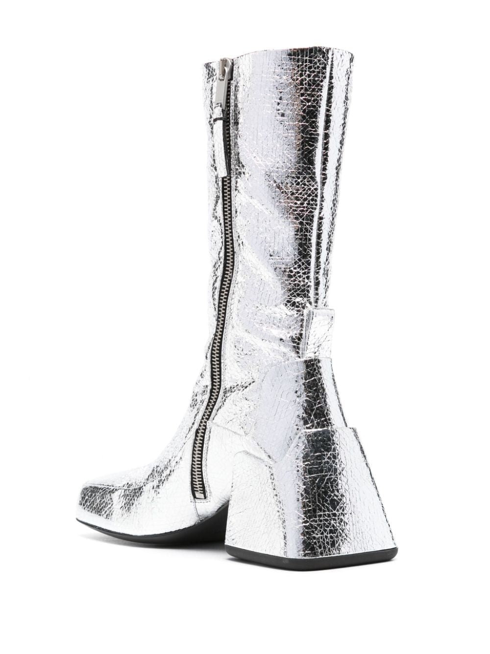 Silver Laminated Leather Boots for Women