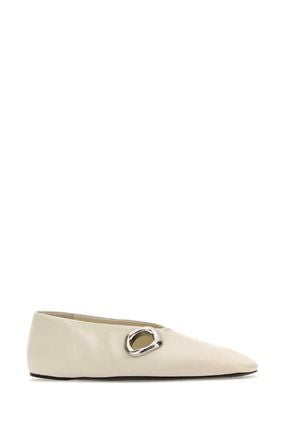 JIL SANDER Adorned Pointed Toe Ballet Flats - Off-White