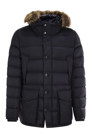 MONCLER Long Down Jacket with Removable Hood for Men