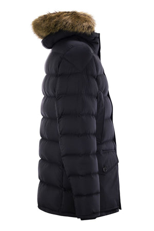 MONCLER Long Down Jacket with Removable Hood for Men