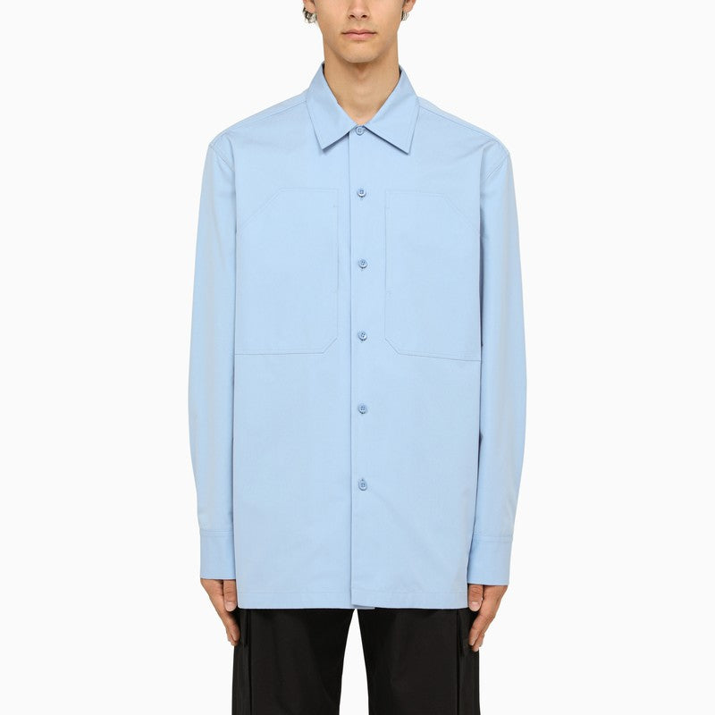 Light Blue Oversize Cotton Shirt with Pockets for Men - SS24