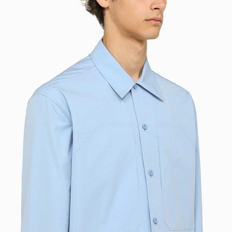 Light Blue Oversize Cotton Shirt with Pockets for Men - SS24