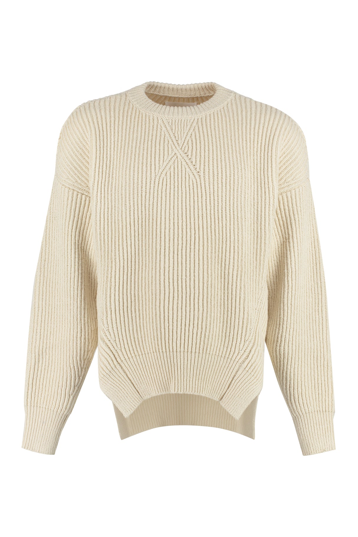 White Ribbed Sweater with Side Slits - SS23 Collection