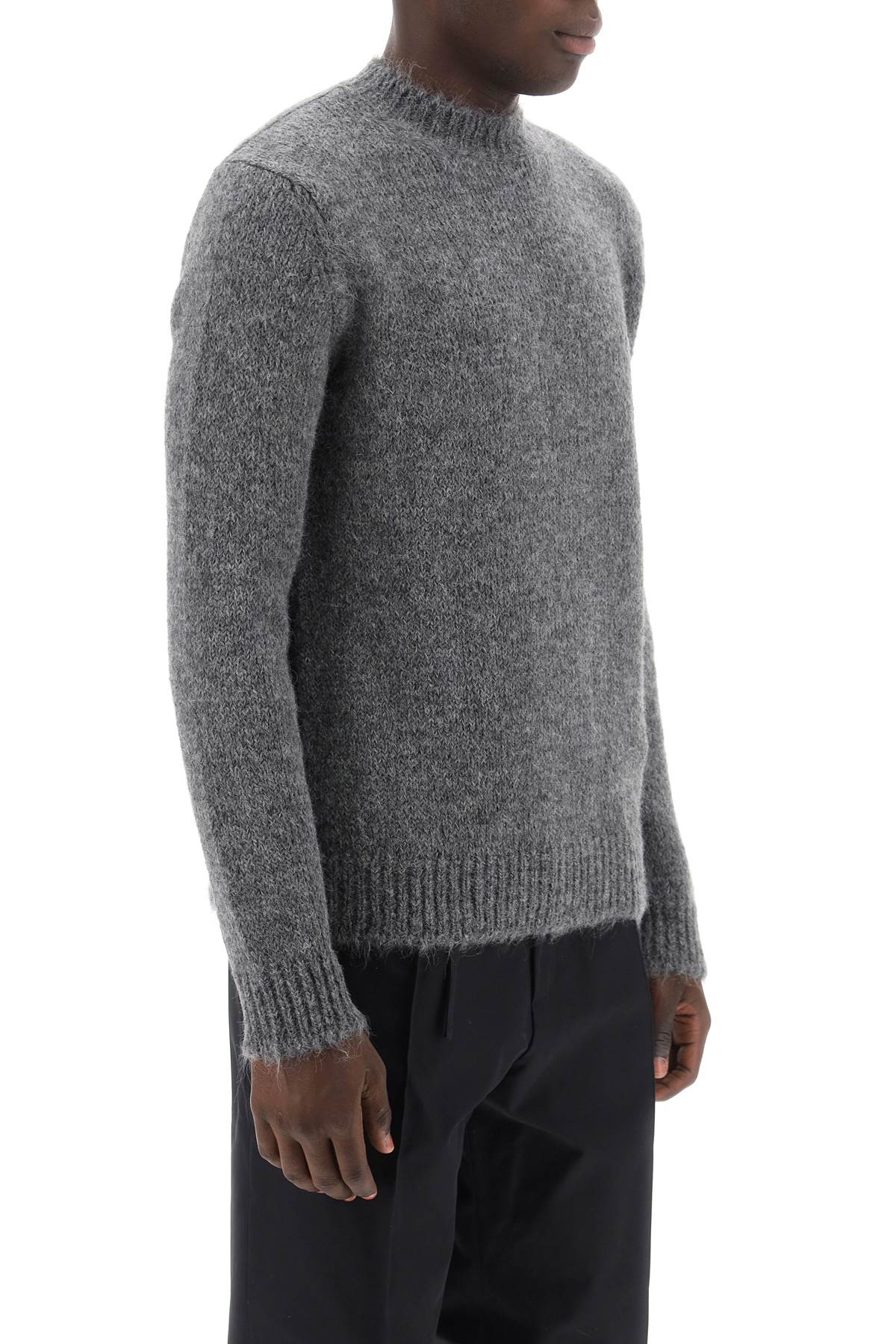 Alpaca Crew-Neck Sweater in Melange Grey for Men