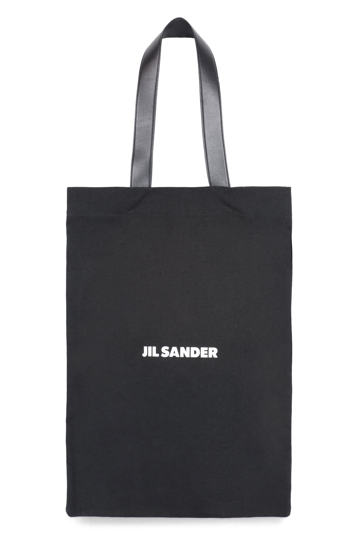 JIL SANDER Stylish Black Canvas Tote Bag with Leather Details for Men