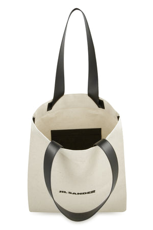 JIL SANDER Beige Tote Handbag for Men - Canvas Item with Leather Details