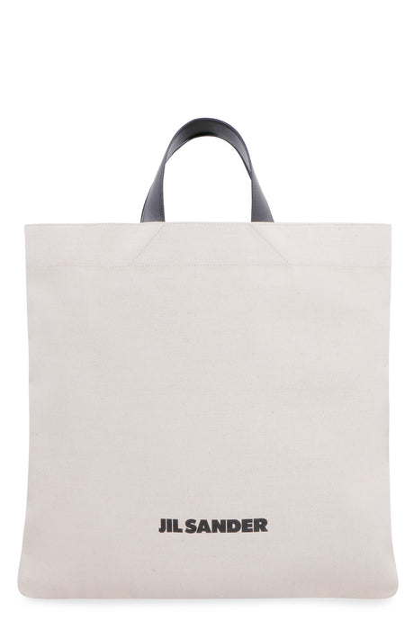 JIL SANDER Men's Ivory Canvas Tote Bag with Front Logo Print