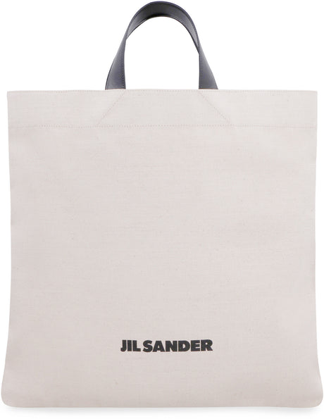 JIL SANDER Men's Ivory Canvas Tote Bag with Front Logo Print