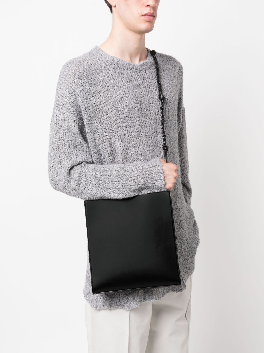 JIL SANDER Black Leather Medium Shoulder Handbag for Men