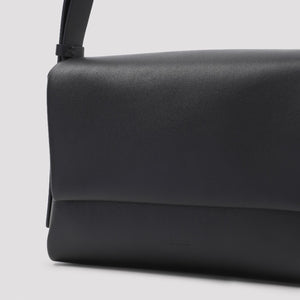 JIL SANDER Sleek Folded Messenger Bag - Black Leather (25x17x9 cm)