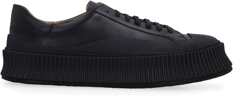 JIL SANDER Mens Lamb Leather Low-Top Sneakers in Black with Contrasting Color Lining and Round Toe