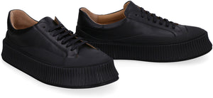 JIL SANDER Mens Lamb Leather Low-Top Sneakers in Black with Contrasting Color Lining and Round Toe