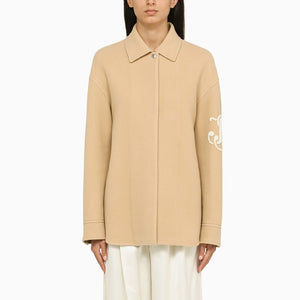 Beige Wool Regular Jacket for Women