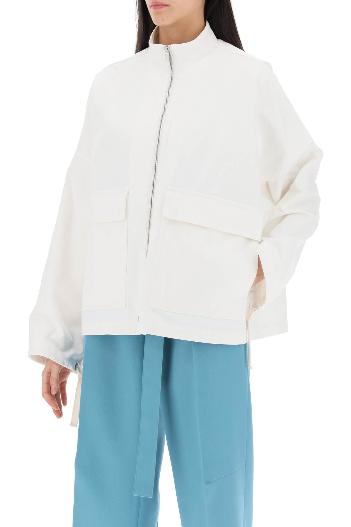 JIL SANDER Oversized Blouson Jacket in Pure Cotton Canvas - White