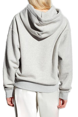 JIL SANDER Cream Hooded Drawstring Top with Logo Print Detail