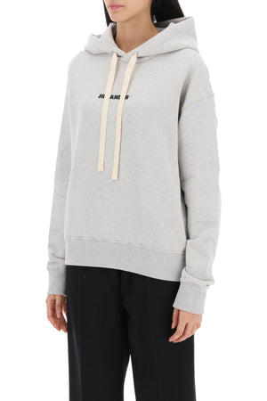 JIL SANDER Cream Hooded Drawstring Top with Logo Print Detail