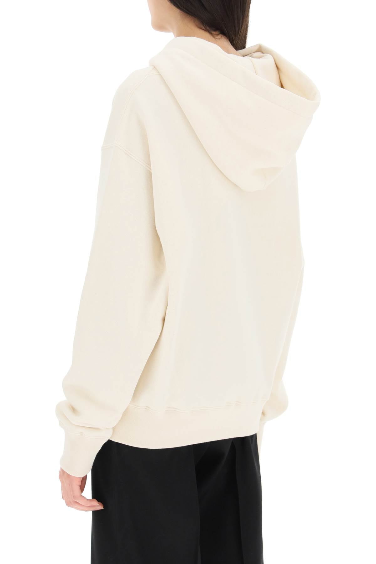 JIL SANDER Cream Hooded Drawstring Top with Logo Print Detail