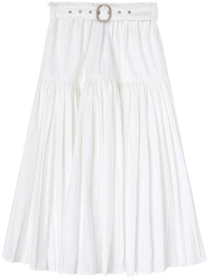 JIL SANDER WHITE COTTON PLEATED BELTED SKIRT