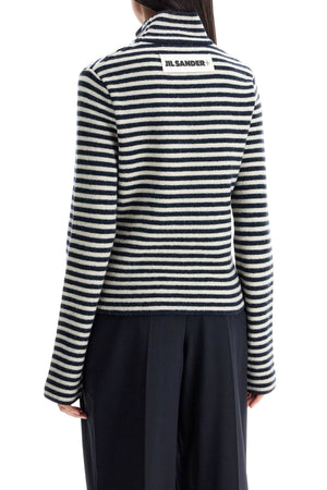 JIL SANDER Striped High-Neck Boiled Wool Knit Pullover Sweater - Regular Fit