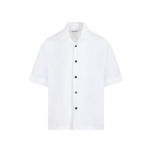 JIL SANDER French Blue Cotton Shirt with Short Sleeves for Men