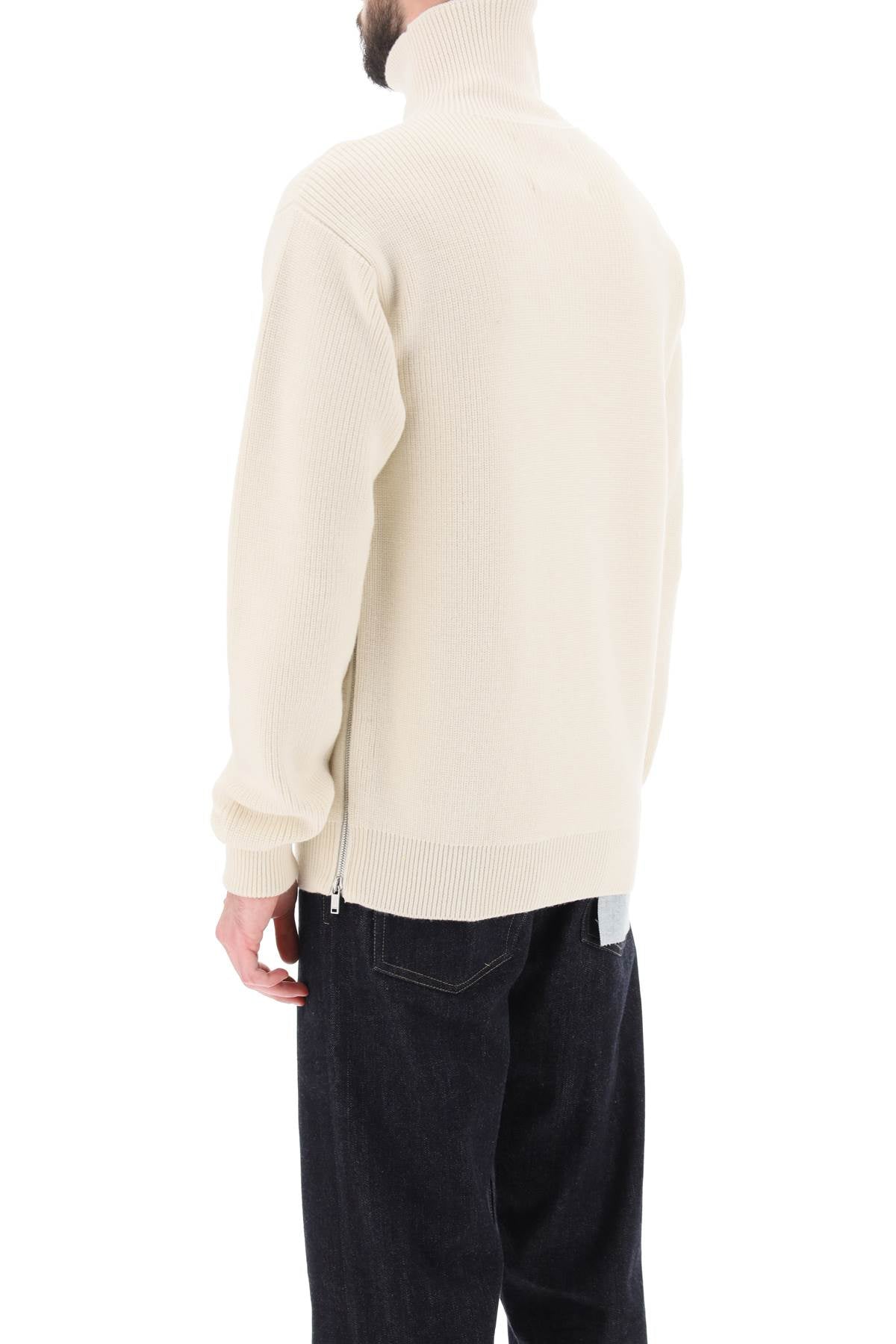 JIL SANDER Men's High-Neck Sweater with Zip Opening - White