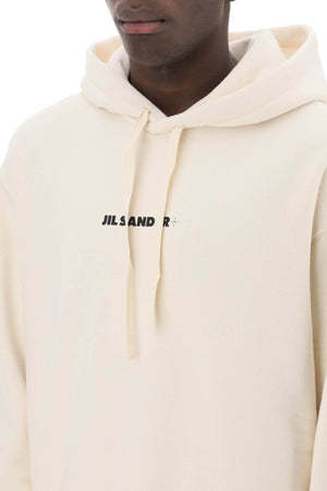 JIL SANDER Powder Green Cotton Sweatshirt with Hood and Logo for Men - FW23 Collection