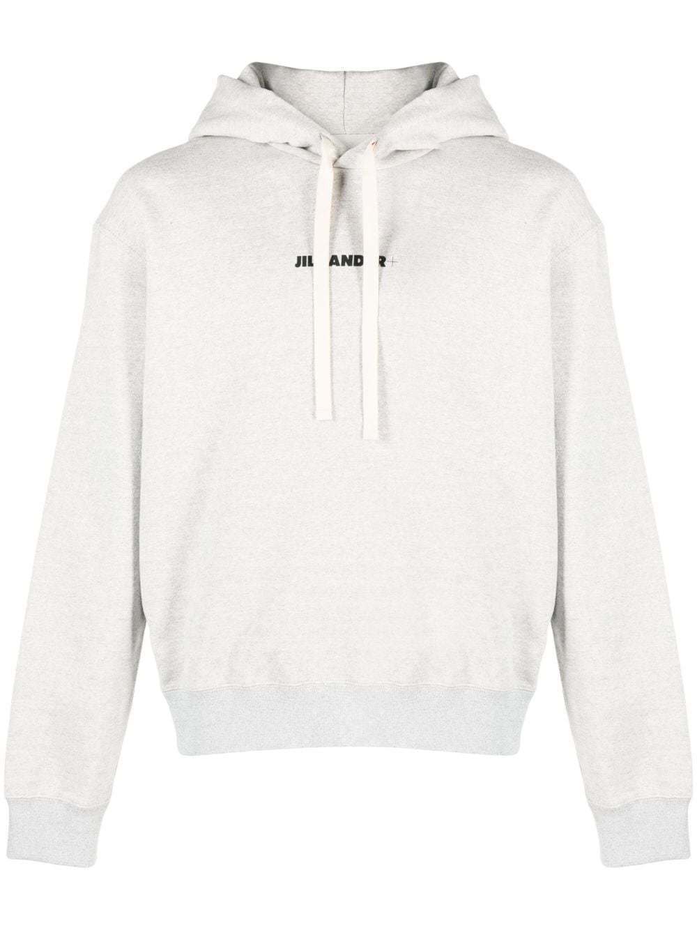 JIL SANDER Heather Grey Cotton Logo Hoodie for Men