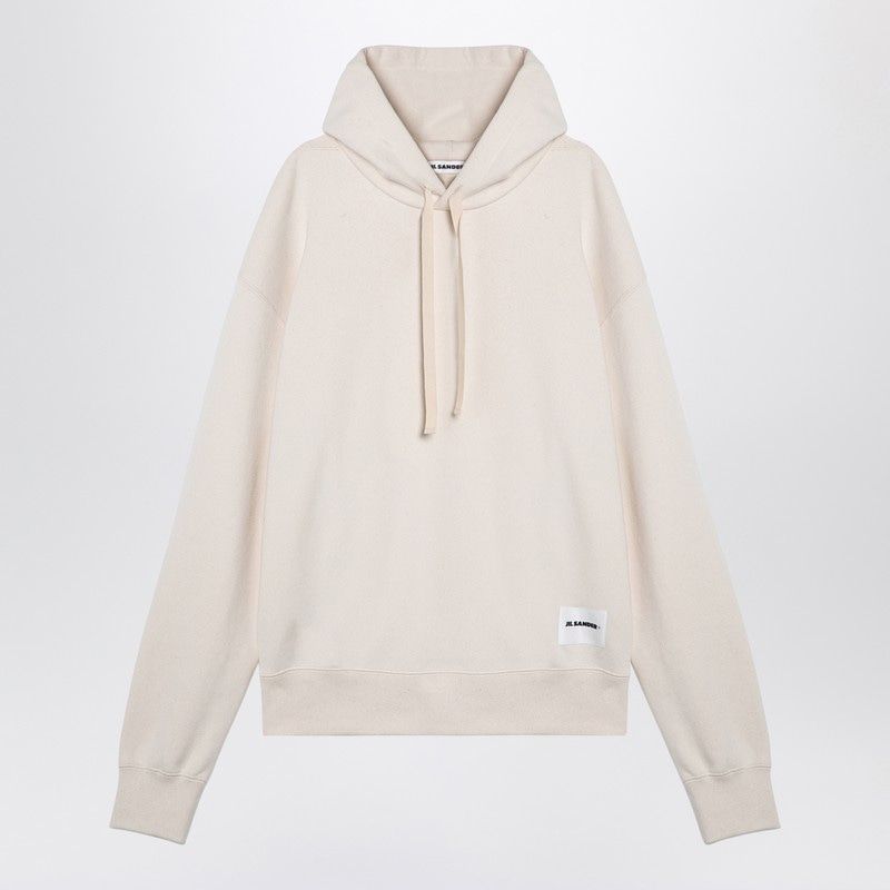 JIL SANDER  IVORY SWEATER WITH LOGO PATCH