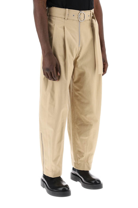 JIL SANDER Men's Beige Cotton Pants with Removable Belt for SS24