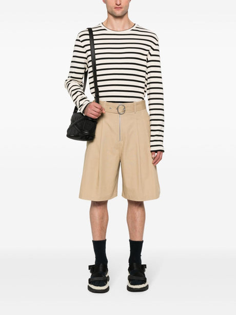 JIL SANDER Beige Cotton Twill Shorts with Detachable Waist Belt
