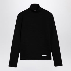 JIL SANDER Men's Black Turtleneck Sweater with Logo Patch