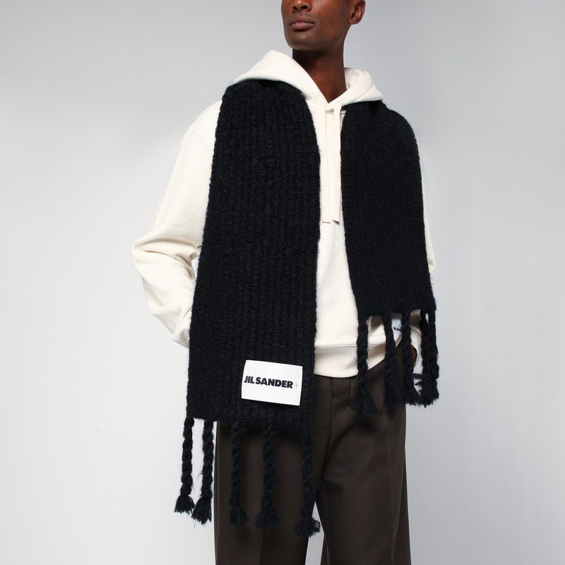 JIL SANDER Mohair Blend Scarf with Woven Fringes