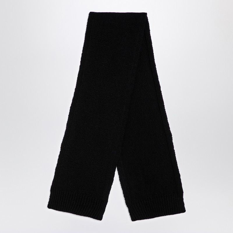 JIL SANDER Men's Black Wool Scarf with Ribbed Edges