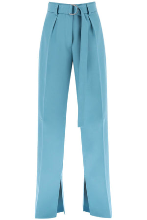 Light Blue Wool Gabardine Wide Leg Pants for Women