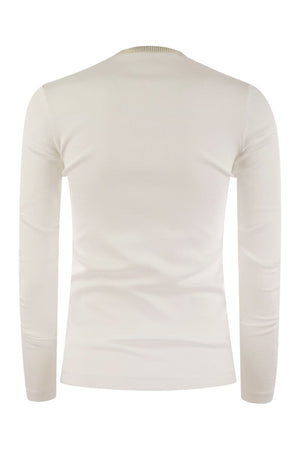 FABIANA FILIPPI Elegant Long-Sleeved Ribbed Cotton T-Shirt with Knit Collar