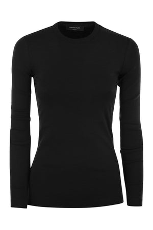 FABIANA FILIPPI Elegant Long-Sleeved Ribbed Cotton T-Shirt with Knit Collar