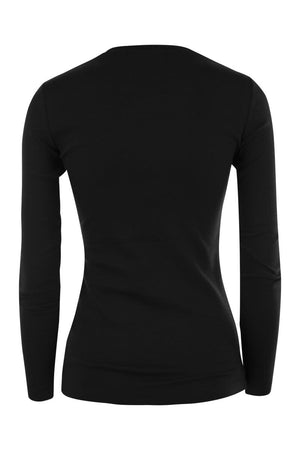 FABIANA FILIPPI Elegant Long-Sleeved Ribbed Cotton T-Shirt with Knit Collar