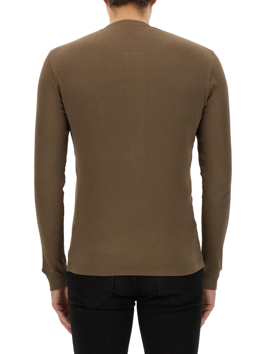 TOM FORD Slim Fit Ribbed Henley T-Shirt - Size 48