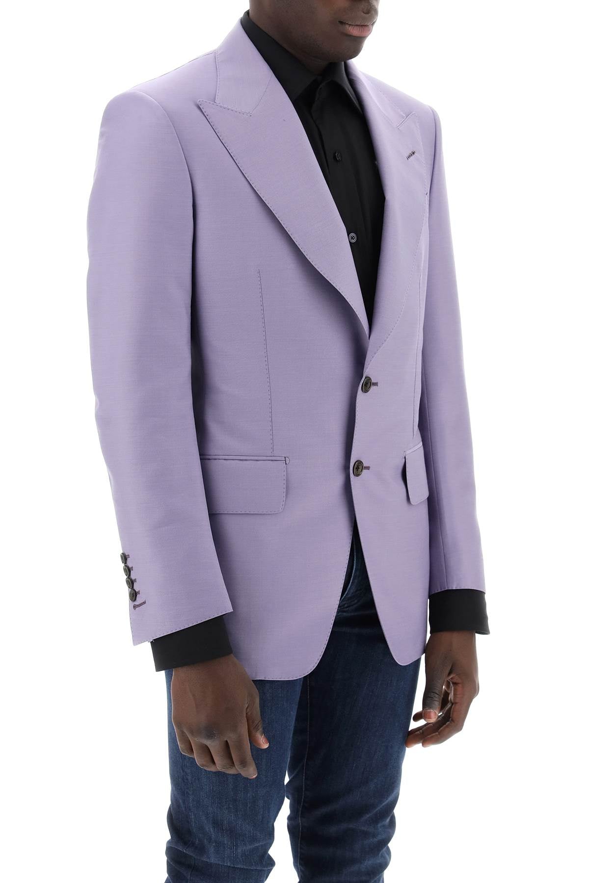 TOM FORD Men's Slim Fit Purple Blazer - Wool and Silk Blend, Wide Peak Lapels, Two-Button Closure